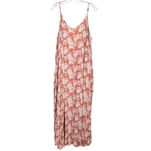 Entro Boutique Peach Tropical Floral Maxi Length Tank Top Dress XL Resortwear